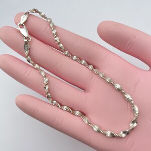 Vintage Italy 925 Sterling Silver Shiny Twisted Rope Chain Anklet 9 Inches Boho